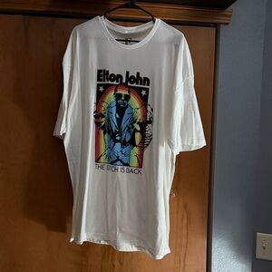 Hot Topic White Elton John Graphic Tee with Rainbow Print
